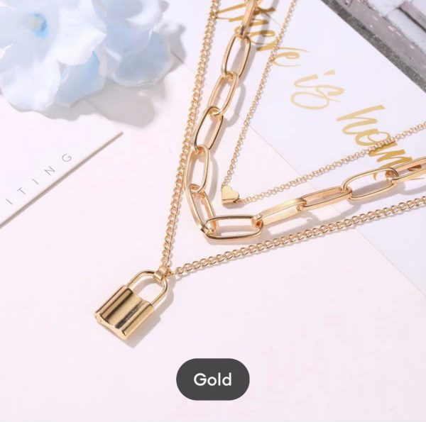 Stylish Necklaces Multi Layer Lover Lock Necklace