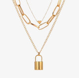 Stylish Necklaces Multi Layer Lover Lock Necklace