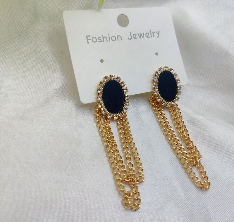 Elegant Black & Gold Oval Chain Earrings