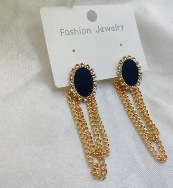 Elegant Black & Gold Oval Chain Earrings