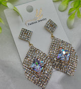 Imported Dazzling Geometric Crystal Drop Earrings