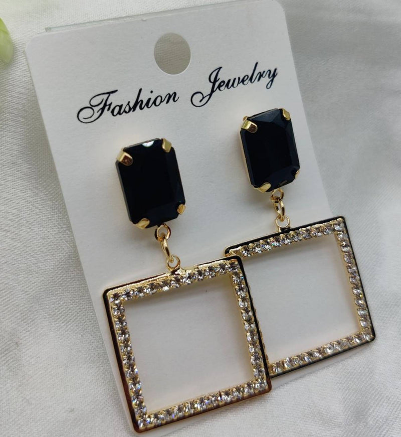 Elegant Square Dangle Earrings With Luxe Black Crystal Top