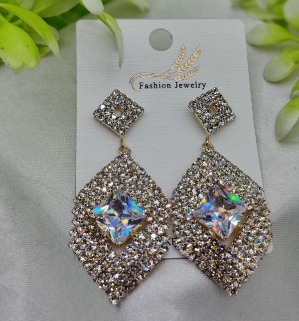 Imported Dazzling Geometric Crystal Drop Earrings