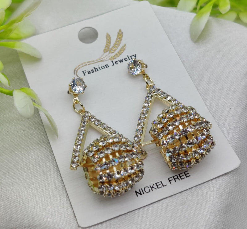 Imported Glamorous Triangle Drop Earrings With Rhinestone Accents