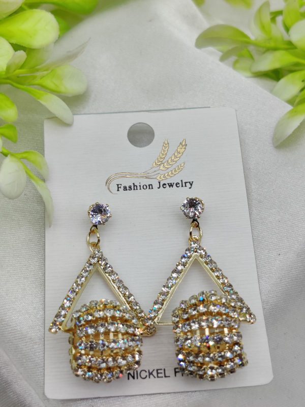 Imported Glamorous Triangle Drop Earrings With Rhinestone Accents