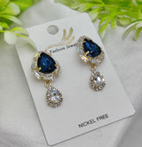 Imported Elegant Royal Blue Drop Earrings With Crystal Accents