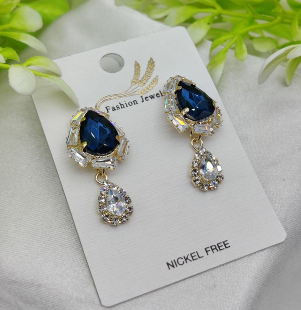 Imported Elegant Royal Blue Drop Earrings With Crystal Accents