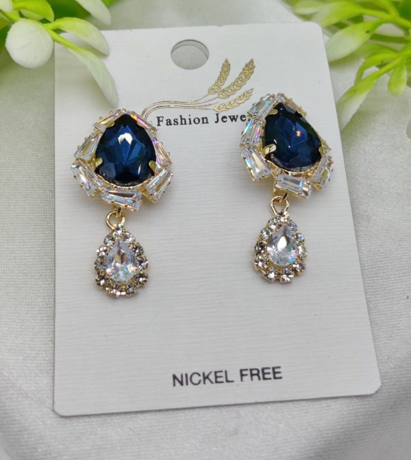 Imported Elegant Royal Blue Drop Earrings With Crystal Accents